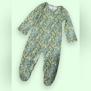 EUC Kate Quinn Green Olive Brach and Bud Print Long Sleeve Footie